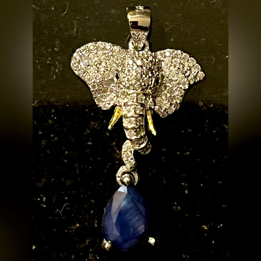 ELEPHANT STERLING SILVER PENDANT WITH GEMSTONE DROP